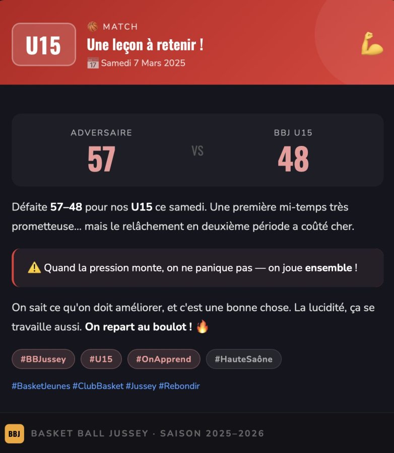 U15 – Une leçon à retenir face à AS Exincourt (57-48)